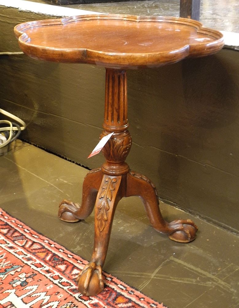 Mahogany Claw & Ball Pedestal Occasional Table, 20"h. (1 of 2)