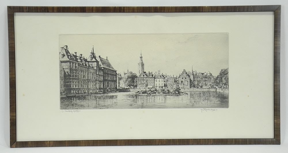 Etching signed N.Z. Roodenburg, Plate 6 3/4 x 15 3/8", "den Haag, Hefvijver". (1 of 4)