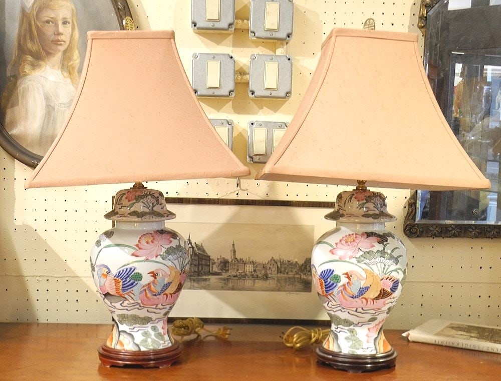 Pair of Chinese Porcelain "Ducks" Table Lamps, 27 1/2"h. (1 of 3)