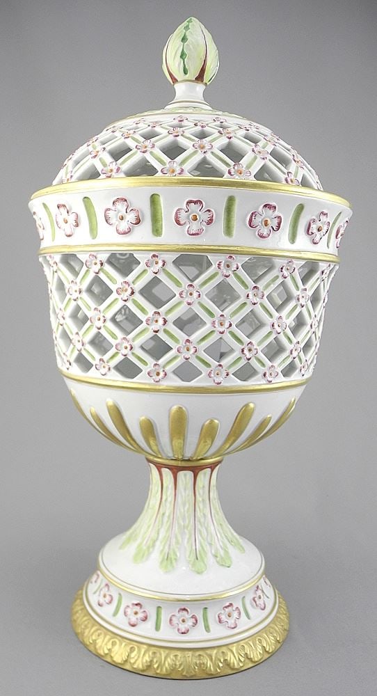 Capo di Monte Italian Porcelain Reticulated Covered Urn, 13"h. (1 of 3)