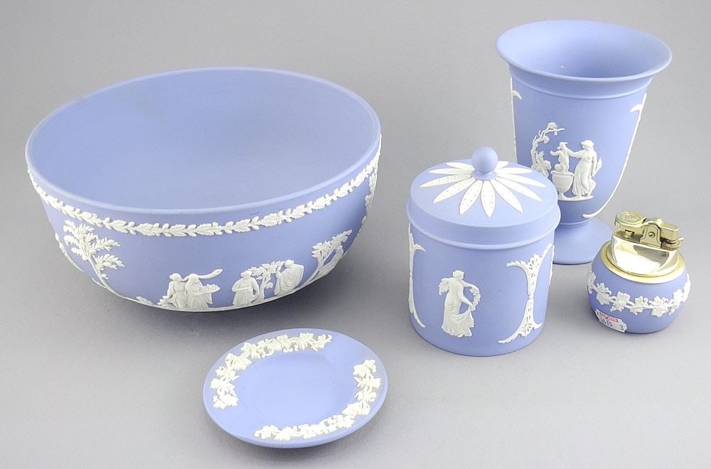 Five Pieces of Wedgwood Pale Blue Jasper Ware Bowl, 3 3/4"h. (1 of 4)