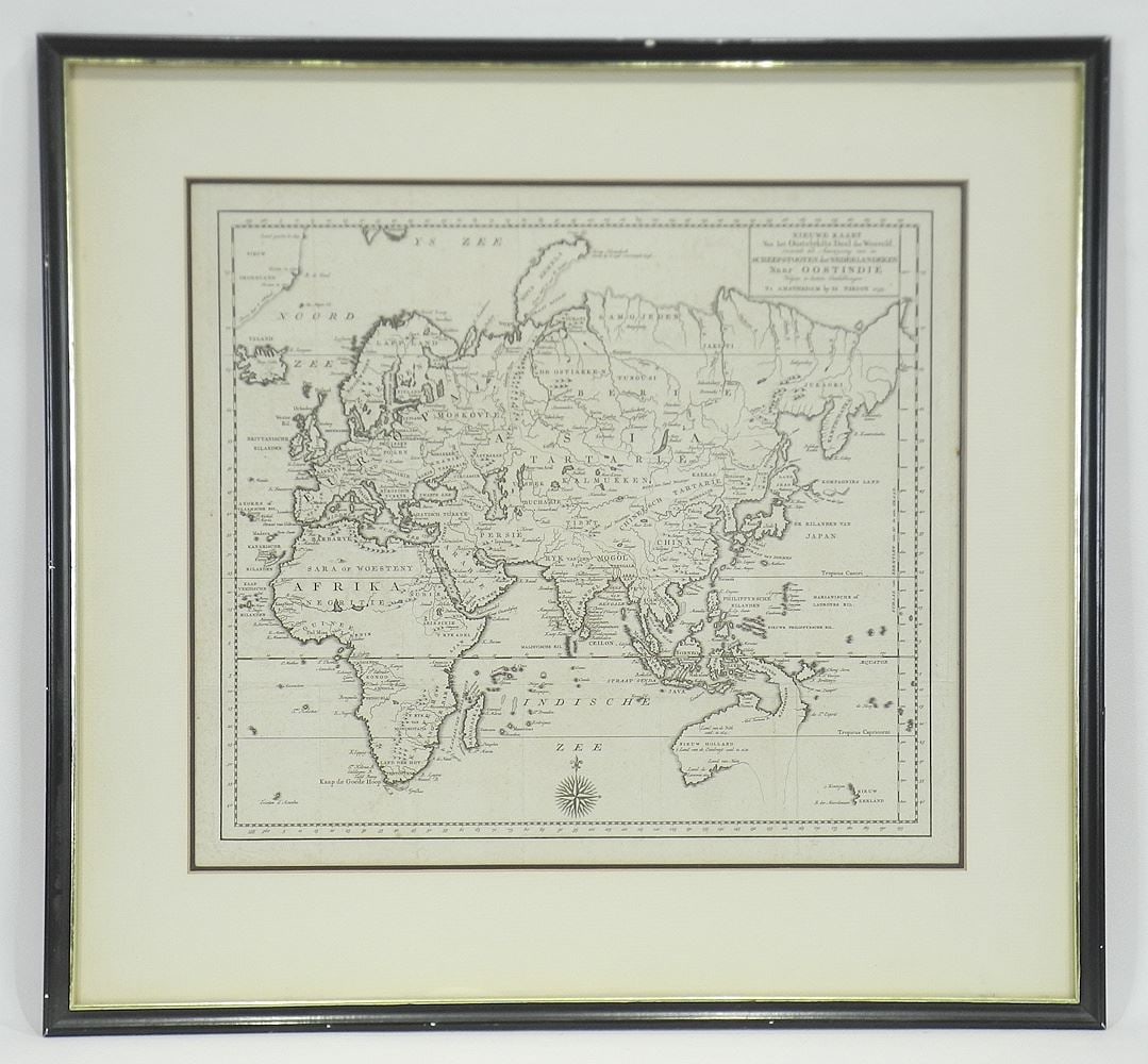 Antique Map: "Oostelykte Deel der Weereld"/Is. Tirion/13 1/2 x 15 1/4" /1753.: Antique Map: "Oostelykte Deel der Weereld"/Is. Tirion/13 1/2 x 15 1/4" /1753.