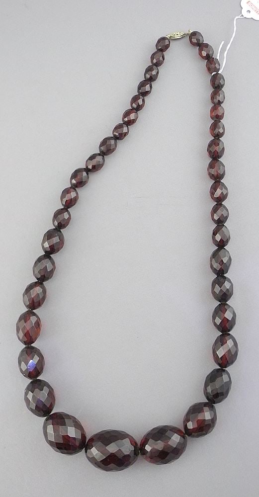 Faceted Cherry Amber Bakelite Necklace with Gold Filled Clasp, 25 1/2"L. (1 of 1)