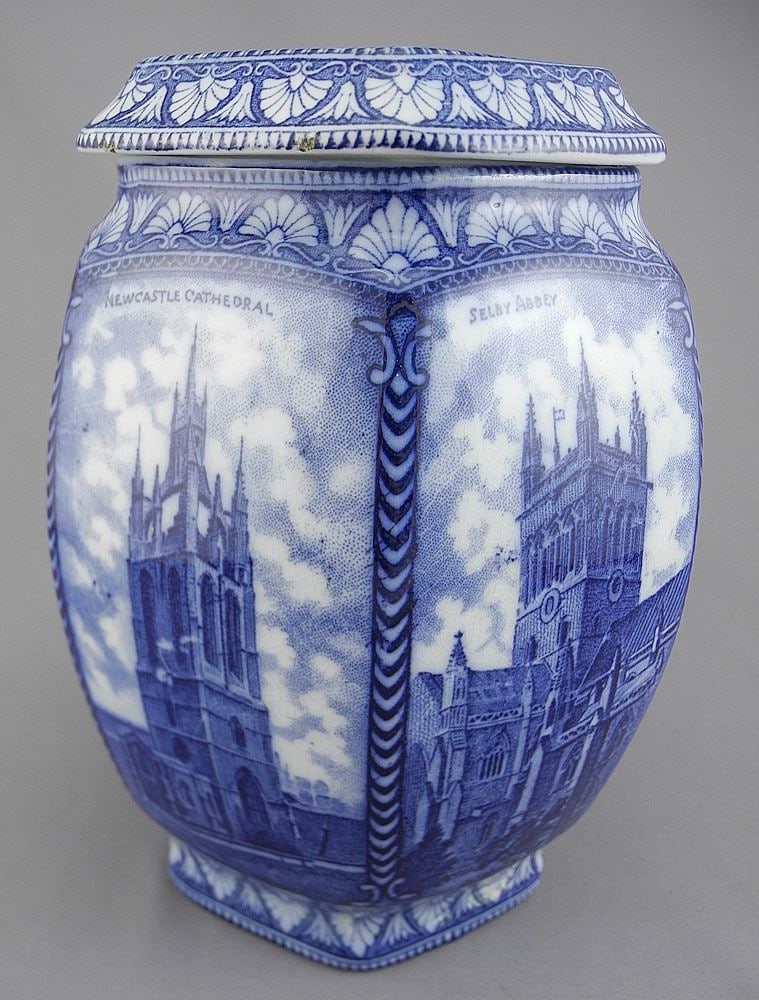 Maling Ware Rington's Ltd. Tea Merchants Hexagonal Ceramic Caddy (ceramic section 11 3/4"h): Maling Ware Rington's Ltd. Tea Merchants Hexagonal Ceramic Caddy (ceramic section 11 3/4"h)