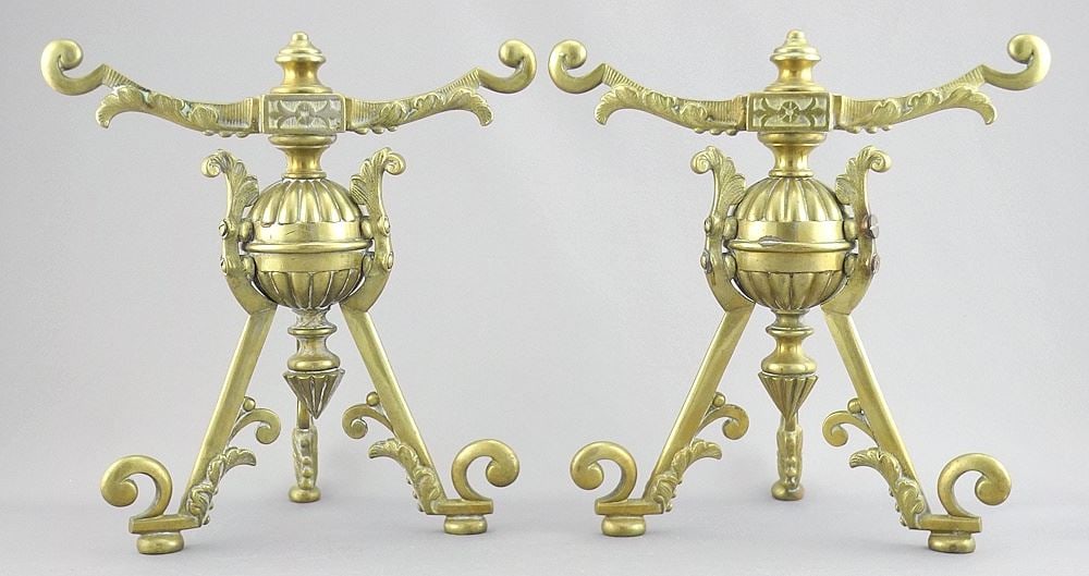 Pair of 19th C. Brass Andirons, 8"h. (1 of 2)