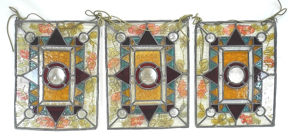 Three Leaded Glass Panels, Each 12 1/4 x 9 5/8" (condition noted). (1 of 2)