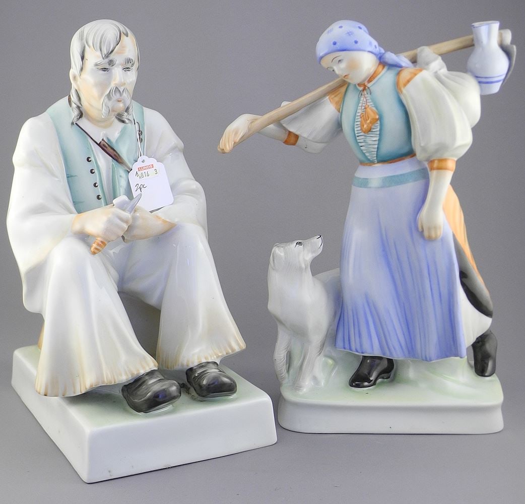 Two Zsolnay Pecs Hungarian Porcelain Figures, 12 1/2 - 13"h.: Two Zsolnay Pecs Hungarian Porcelain Figures, 12 1/2 - 13"h.