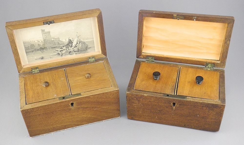 Two Victorian Mahogany Tea Caddies, 7 1/4 x 4 x 4"h. (1 of 5)
