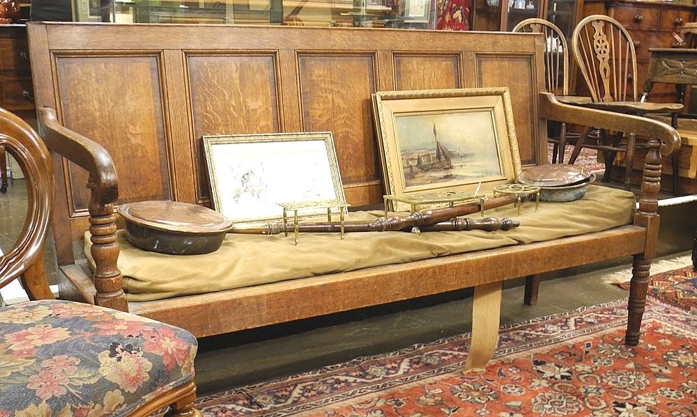 Early 19th C. Paneled Oak Settle, 72 3/4"w. (1 of 3)