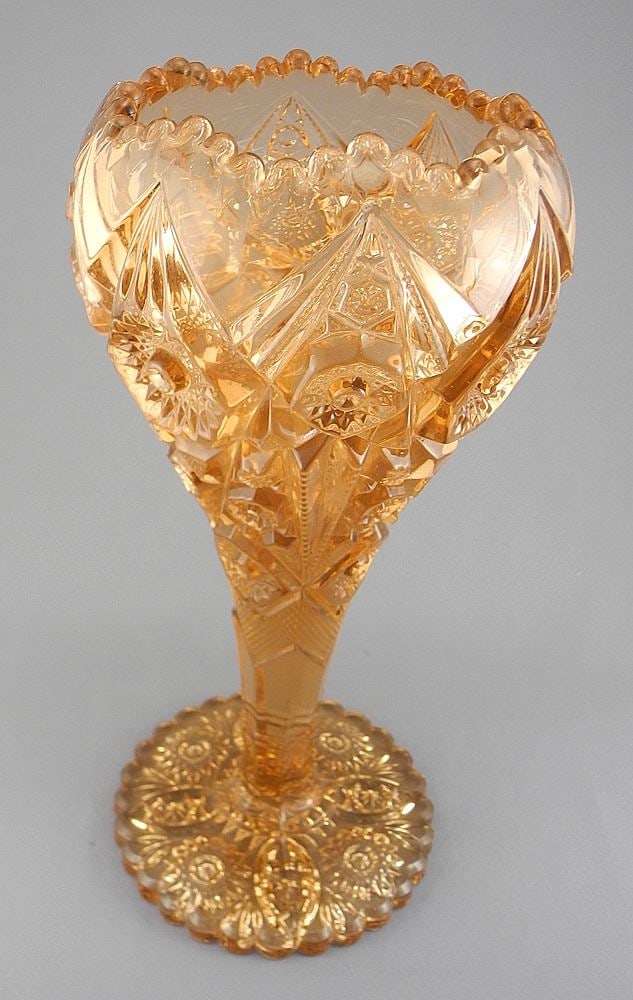 Rose Colour Pressed Glass Vase, 12 1/4"h. (1 of 2)