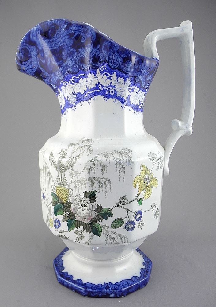 19th C. Flow Blue Pitcher, 13"h. (1 of 2)