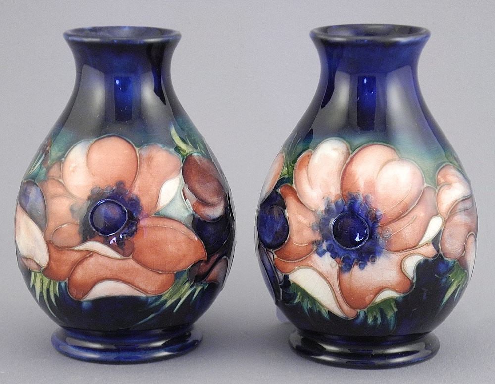 Pair of Moorcroft Anemone Vases, 4 1/2"h. (1 of 2)