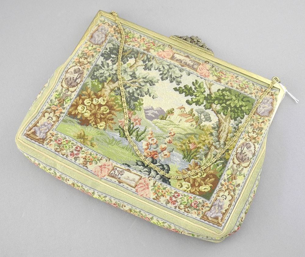 1920's Micro Embroidered Purse, 6 x 7". (1 of 2)