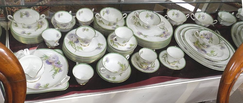 Collection of Royal Doulton "Glamis Thistle" Bone China.: Collection of Royal Doulton "Glamis Thistle" Bone China.