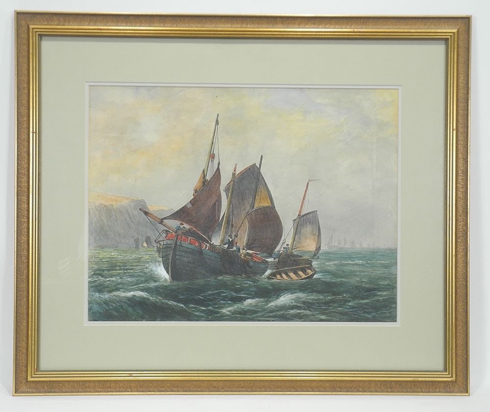 Unsigned Watercolour, 14 1/2 x 19", "Fishing Dover". (1 of 2)