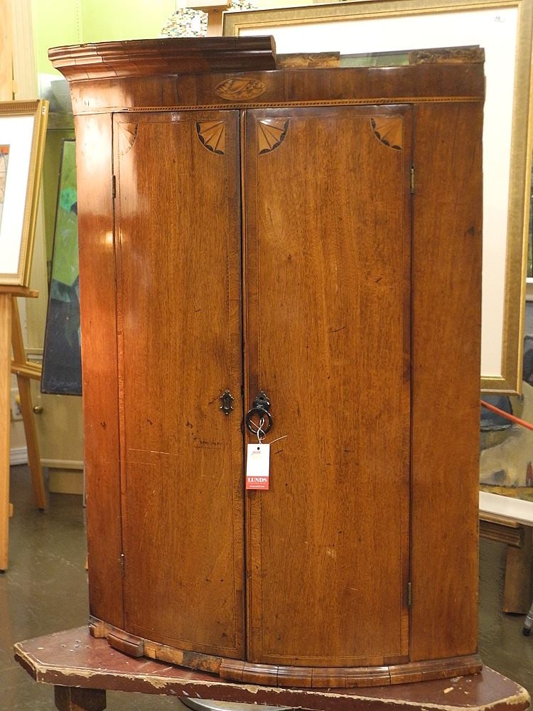 18th C. Mahogany Corner Cupboard, 40"h (as found). (1 of 5)