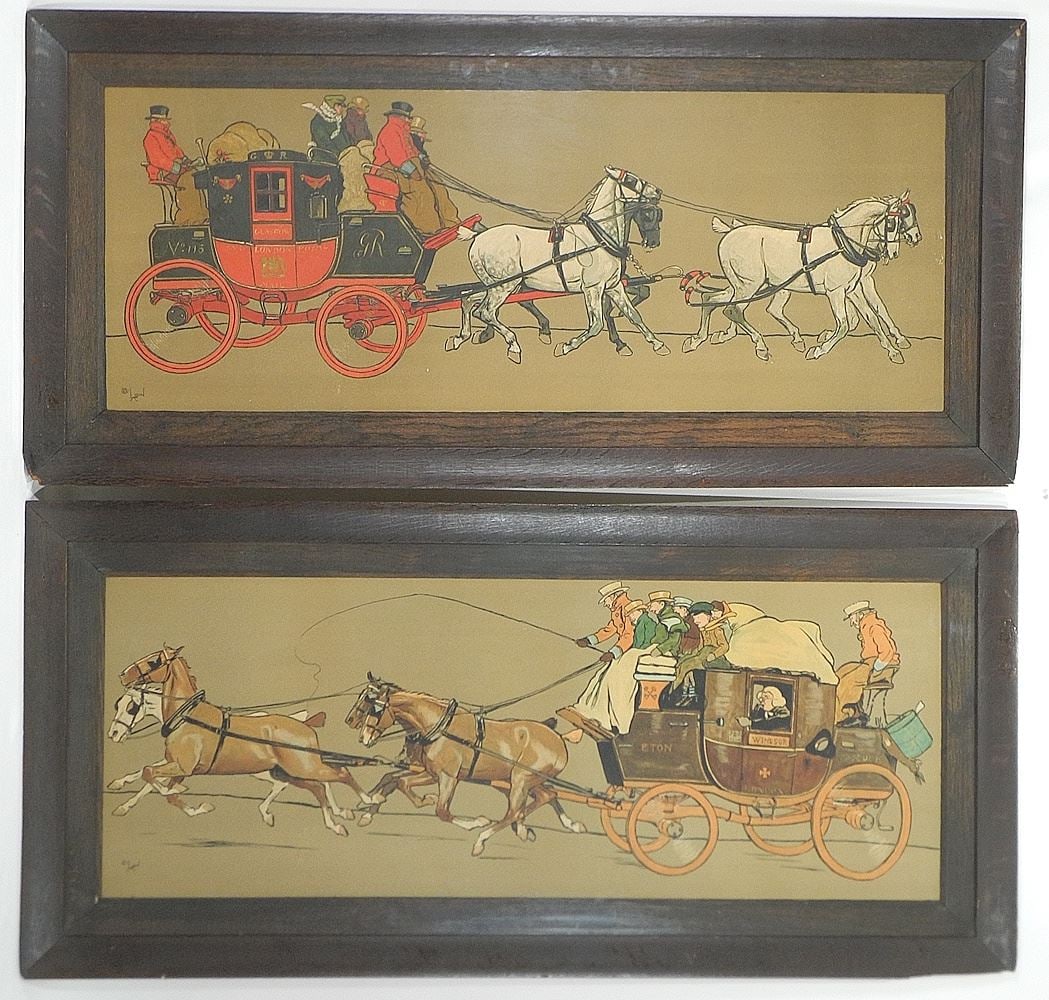 Two Colour Prints by Cecil Aldin, 15 x 39 1/2", "Stagecoach Scenes". (1 of 5)