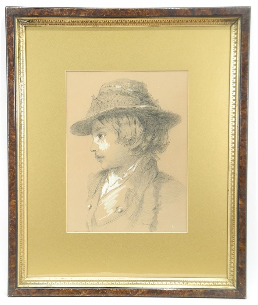 Drawing signed F. (Frederick) Yates 1881, 14 x 10 1/2", "Profile Portrait". (1 of 4)