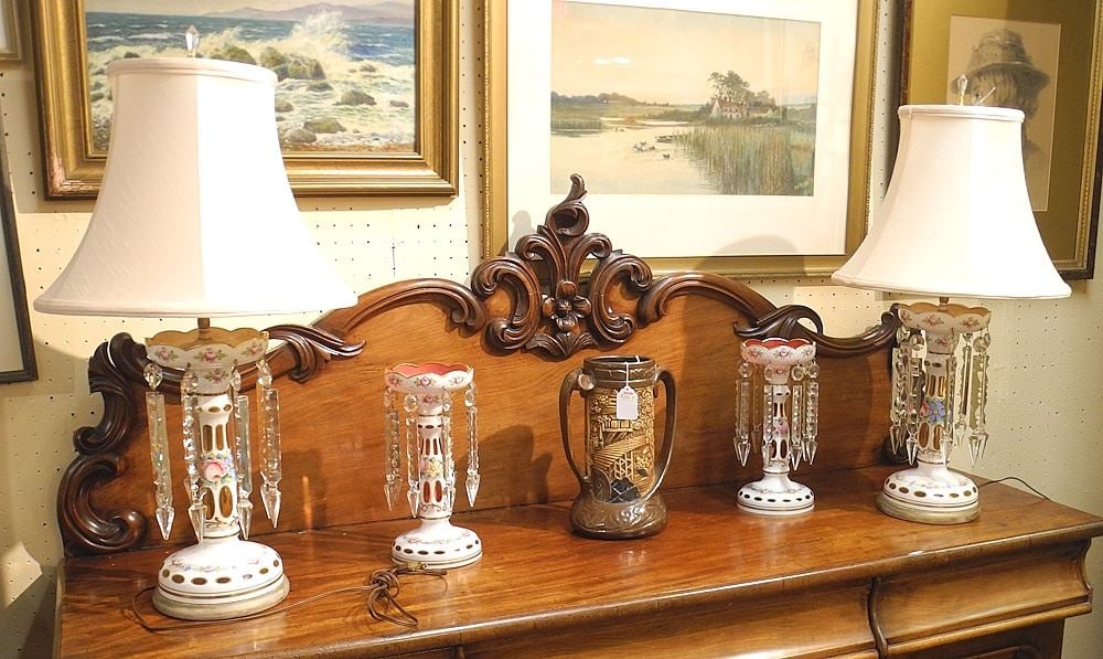 Pair of Bohemian Overlay Crystal Lustre Table Lamps, 27 1/2"h. (1 of 2)