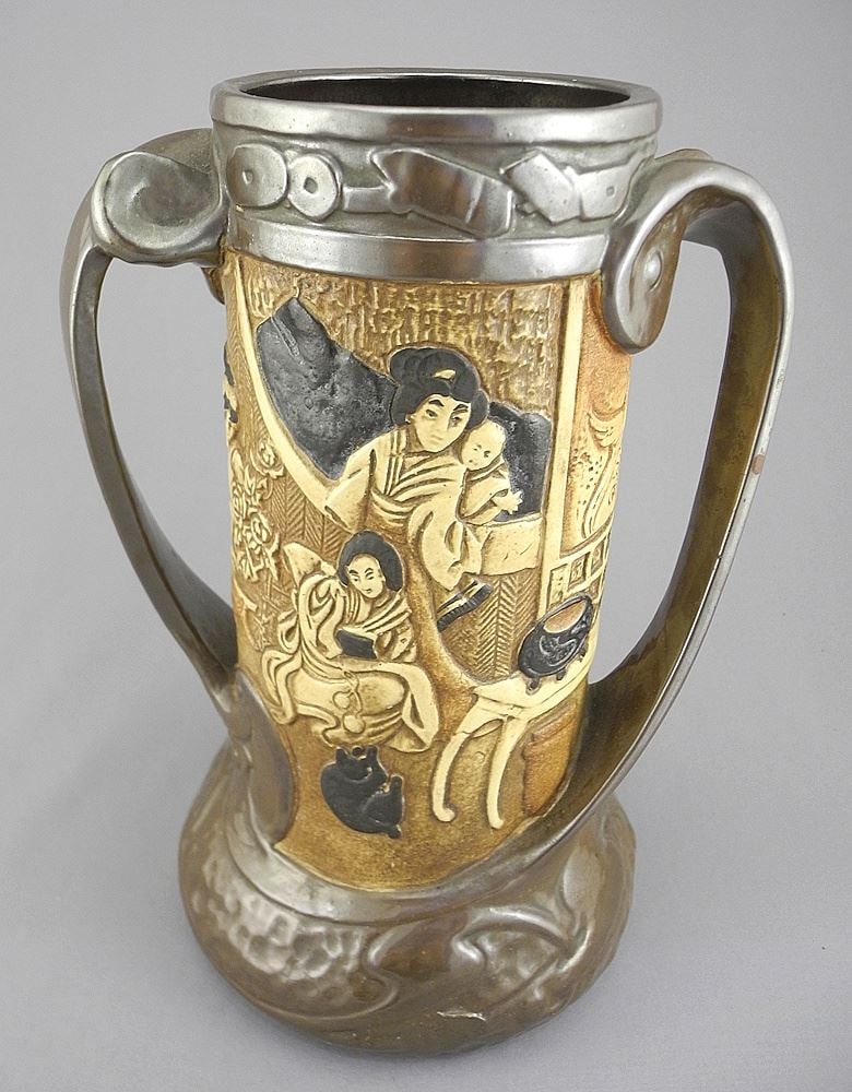 Bretby Handled Vase Impressed 1681, 10"h.: Bretby Handled Vase Impressed 1681, 10"h.