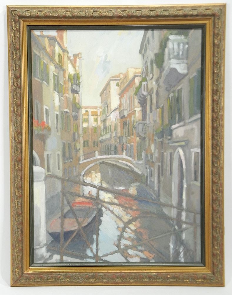 Oil on Board signed Indistinctly, 19 x 13 3/4", "Venetian Canal Scene" (1 of 3)