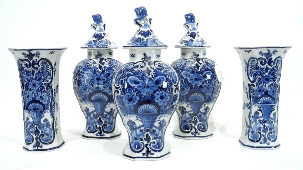 Dutch Delfts Garniture, 8 3/4 - 12 1/4"h. (1 of 6)
