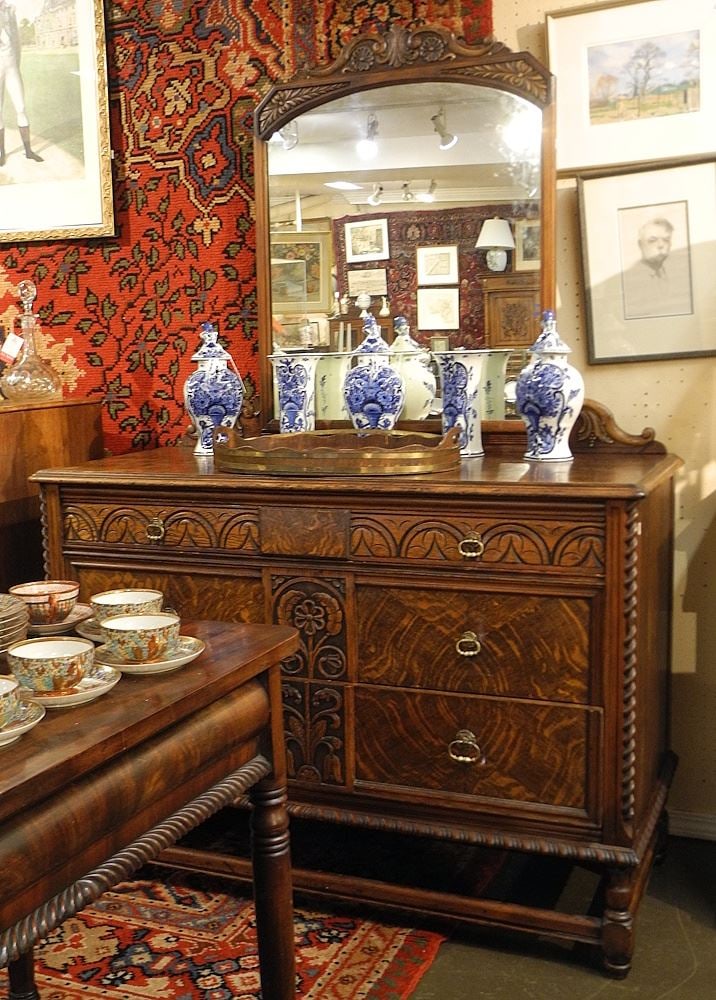 Carved Oak Dresser & Mirror. (1 of 2)