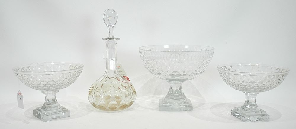 Three Antique Crystal Compotes (chips to foot rim noted) & Decanter , 5 1/2 - 11 1/2"h. (1 of 4)