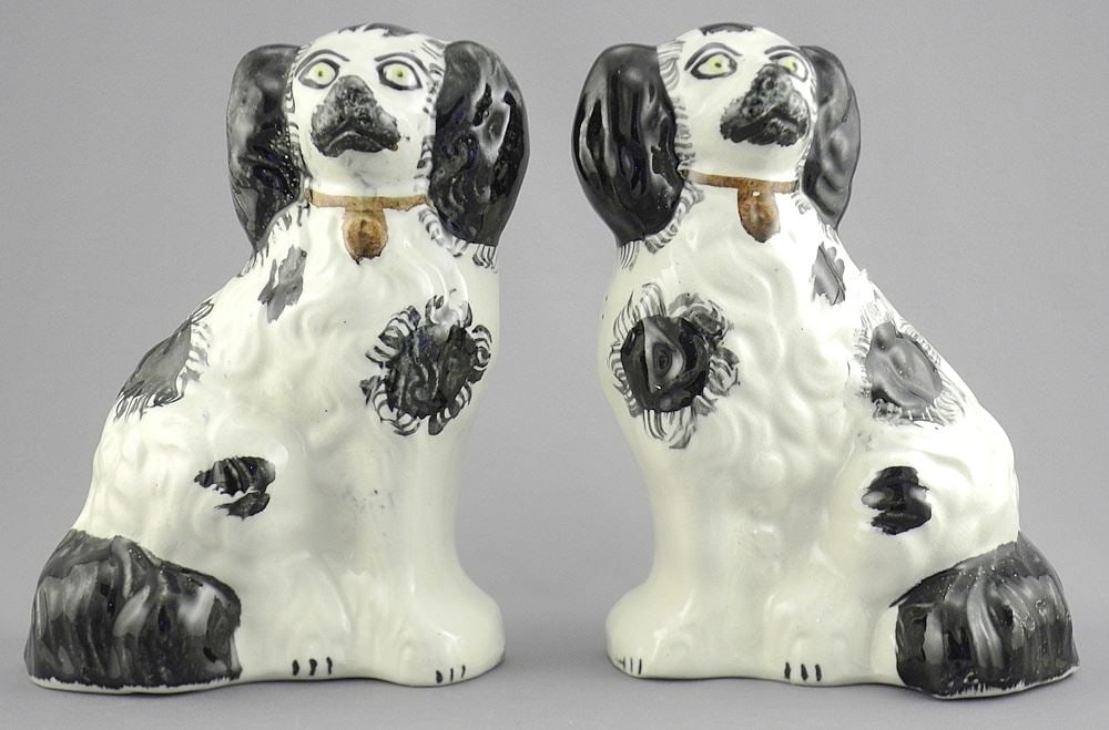 Pair of Staffordshire King Charles Spaniels, 7 7/8"h.: Pair of Staffordshire King Charles Spaniels, 7 7/8"h.