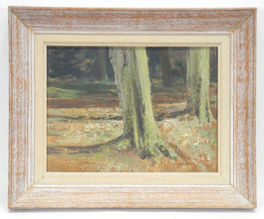 Oil on Board signed FH, 8 x 10 5/8", "Beech Trunks at Weston".: Oil on Board signed FH, 8 x 10 5/8", "Beech Trunks at Weston".