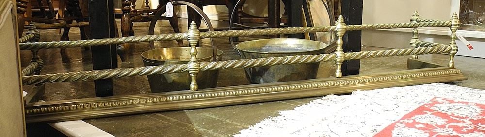19th C. Brass Fire Fender, 9 3/4 x 58 1/2 x 11 1/4". (1 of 1)