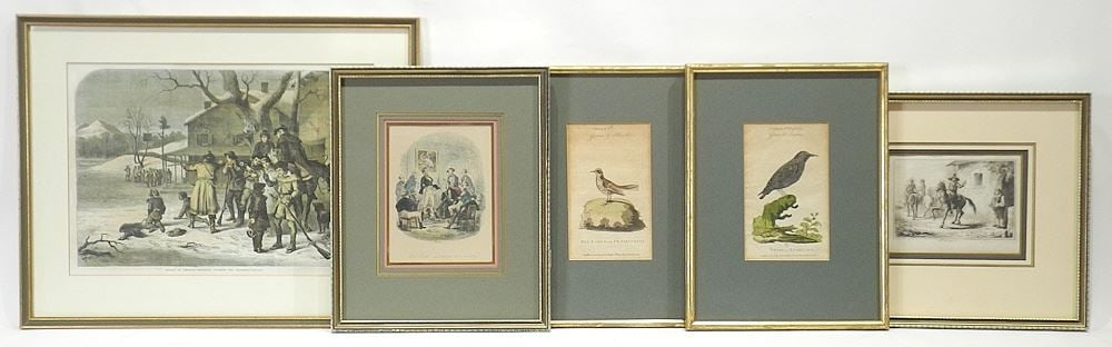 Five Engravings: Thanksgiving/J. Leach/Birds 1787/Lord Lionel, Largest 10 x 14 1/4". (1 of 3)