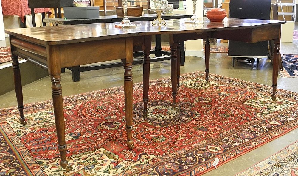 Pair of American Mahogany D-End Tables, Each 30 1/4 x 40 x 21 3/4". (1 of 6)