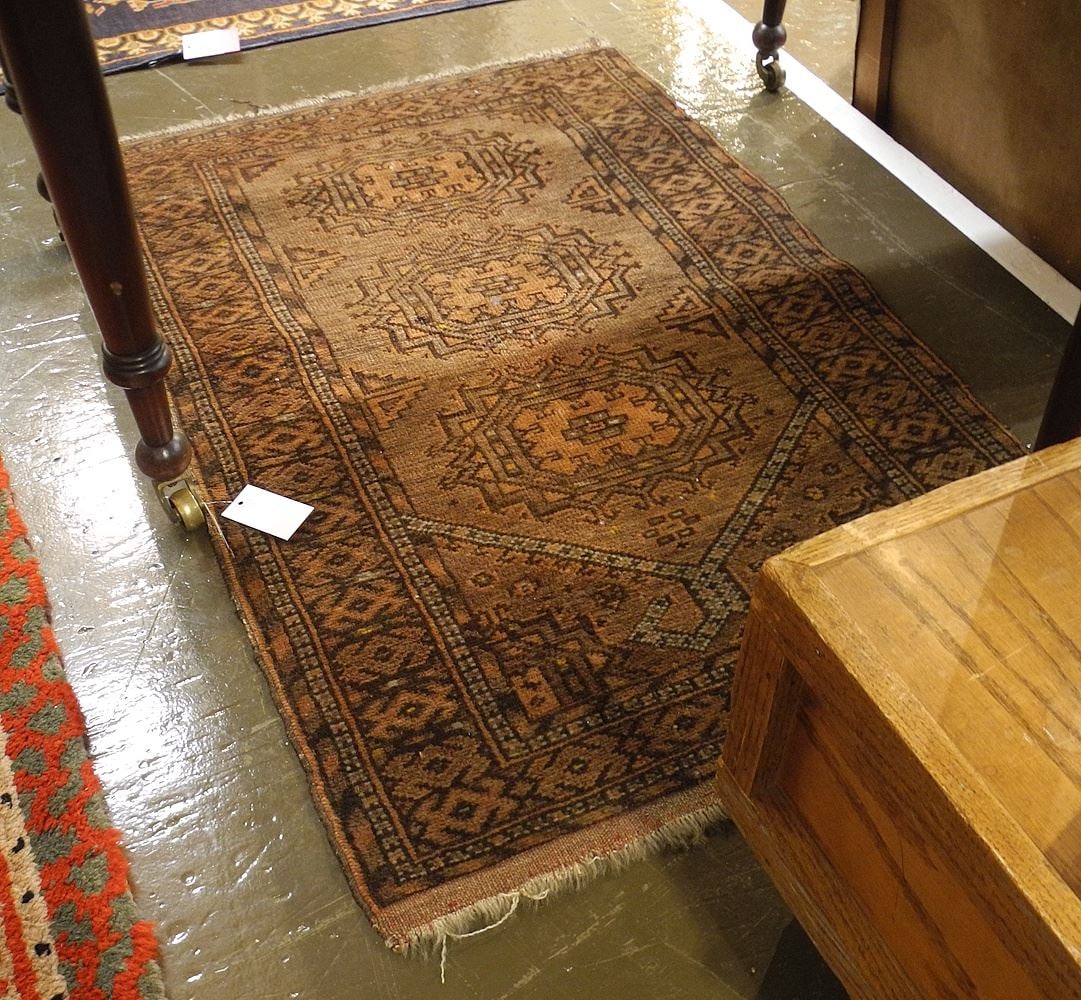 Old Turkmen Mat, 27 1/2 x 43". (1 of 2)