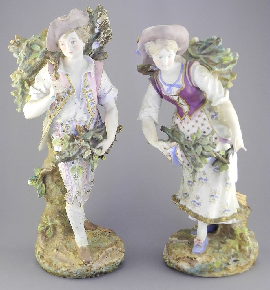 Pair of German Bisque Porcelain Figures, 16 5/8"h (minor chipping noted). (1 of 6)