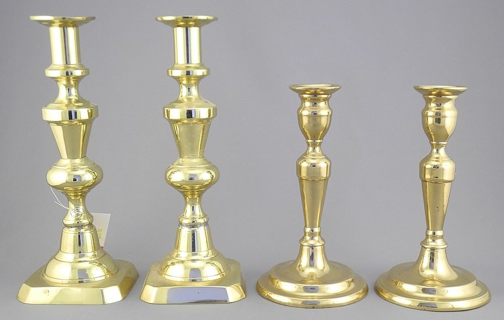 Two Pairs of 19th C. Brass Candlesticks, 10 1/4 & 8". (1 of 3)