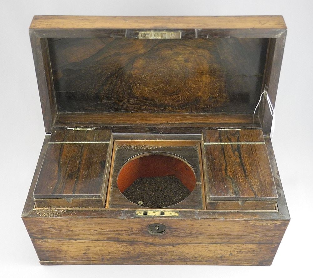 Early 19th C. Rosewood Sarcophagus Form Tea Caddy, 12"L (feet lacking). (1 of 4)