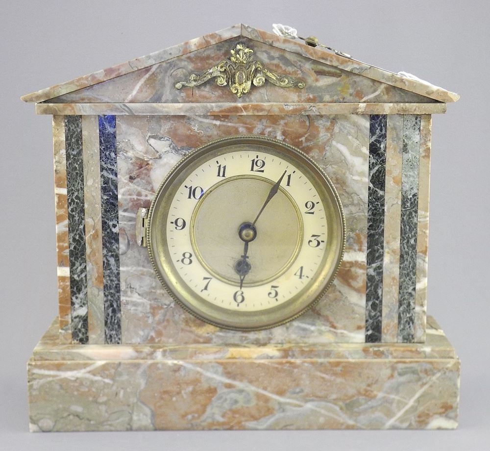 Late 19th C. Marble Clock, 10"h (chips noted). (1 of 4)