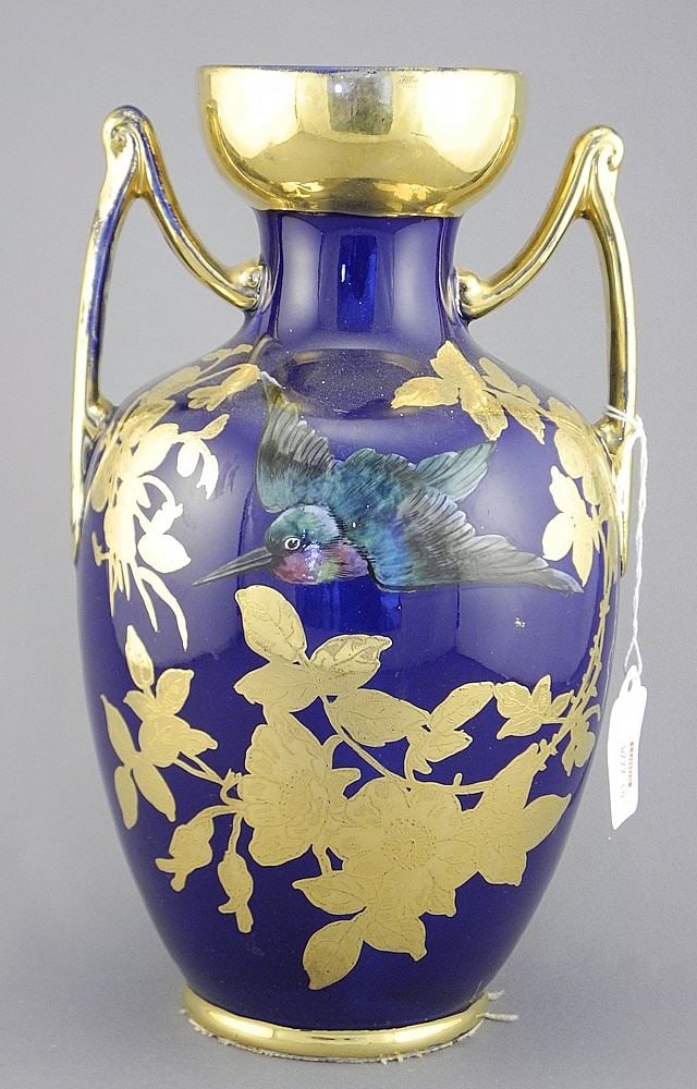 Continental Nouveau Lustered Cobalt Blue Enameled "Bird" Vase, 10 1/4". (1 of 4)