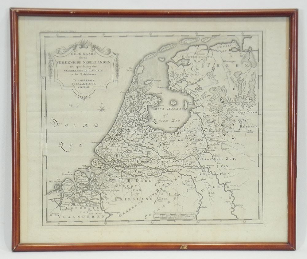 Antique Map: "Oude Kaartdernu Vaderlansche Nederlander" I. Tirion, MOCCXLIX, 12 1/4 x 15 1/2" (1 of 2)