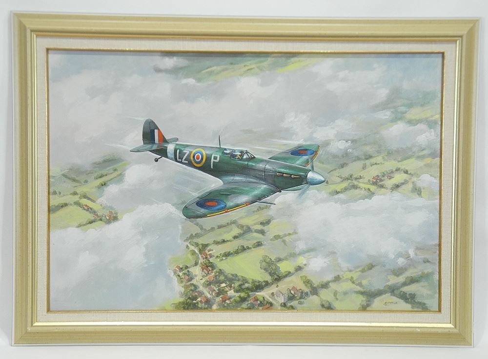 Oil on Board signed C. Pattle, 16 x 20", "Spitfire".: Oil on Board signed C. Pattle, 16 x 20", "Spitfire".