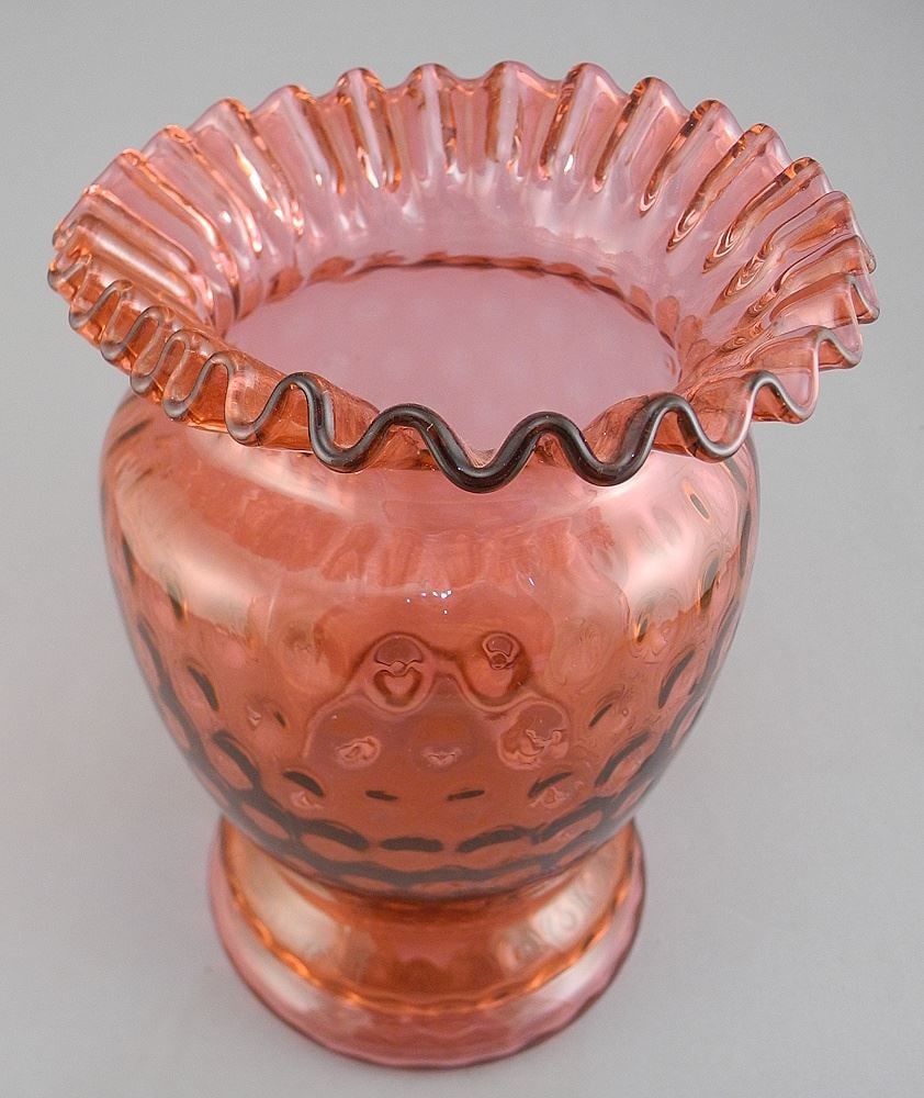 Fenton Cranberry Glass Vase "Thumbprint", 8"h. (1 of 2)