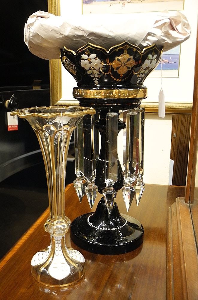 Two Victorian Crystal Lustres, Cobalt & Clear, 10 & 13 3/4"h. (1 of 1)