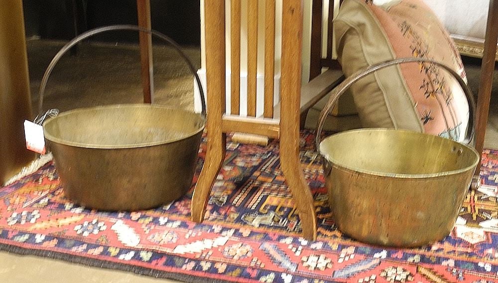 Two 19th C. Brass Jam Pans, Largest 13 1/2". (1 of 1)