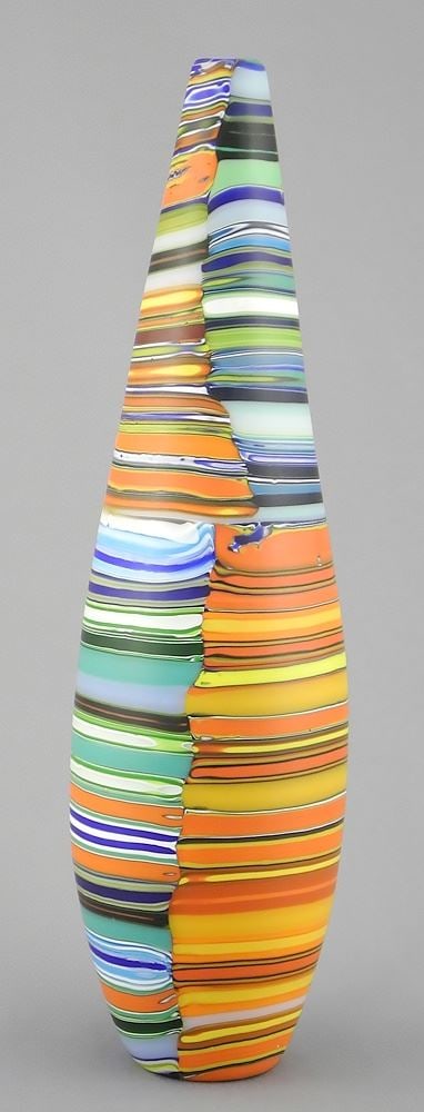 Fused Glass Bottle Vase signed M. (Mel) Munsen 2002, 10"h. (1 of 3)