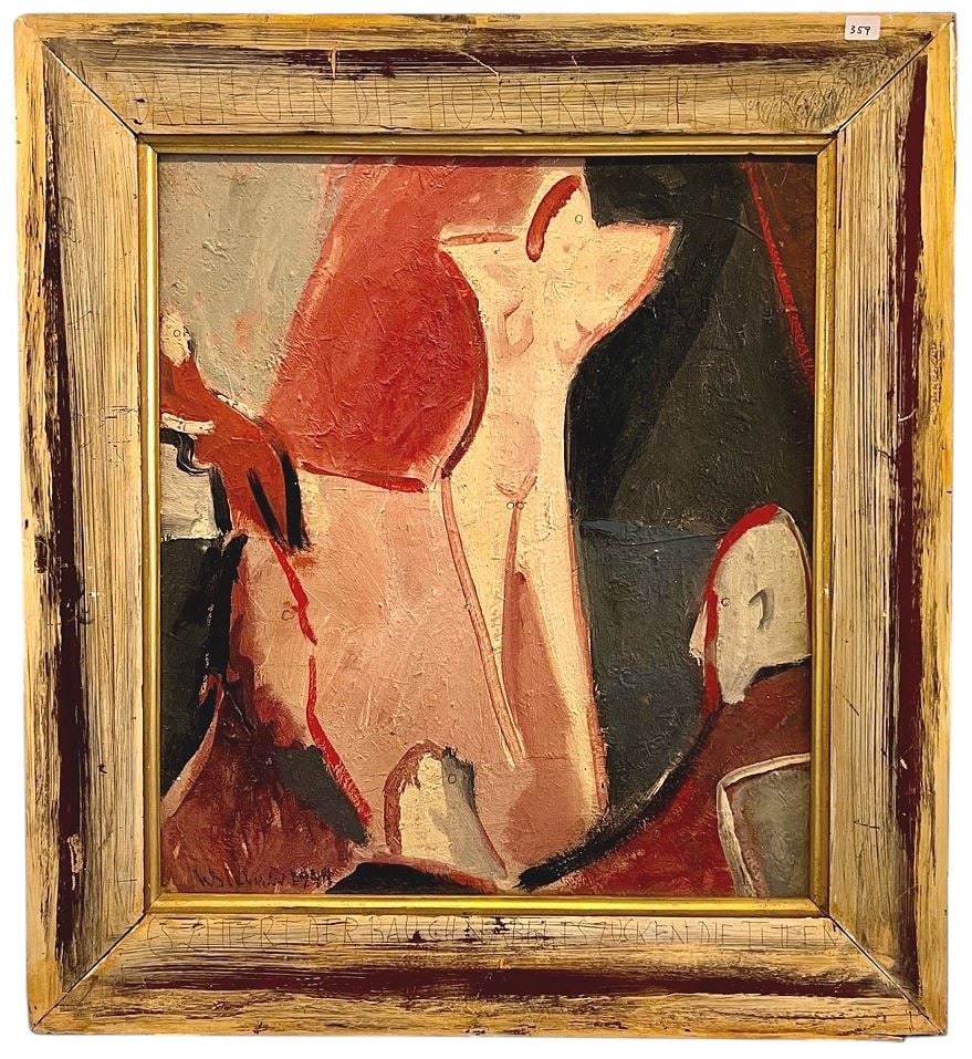 Oil on Board signed H. Siebner '49, 18 1/2 x 16" "The Stripper".: Oil on Board signed H. Siebner '49, 18 1/2 x 16" "The Stripper".