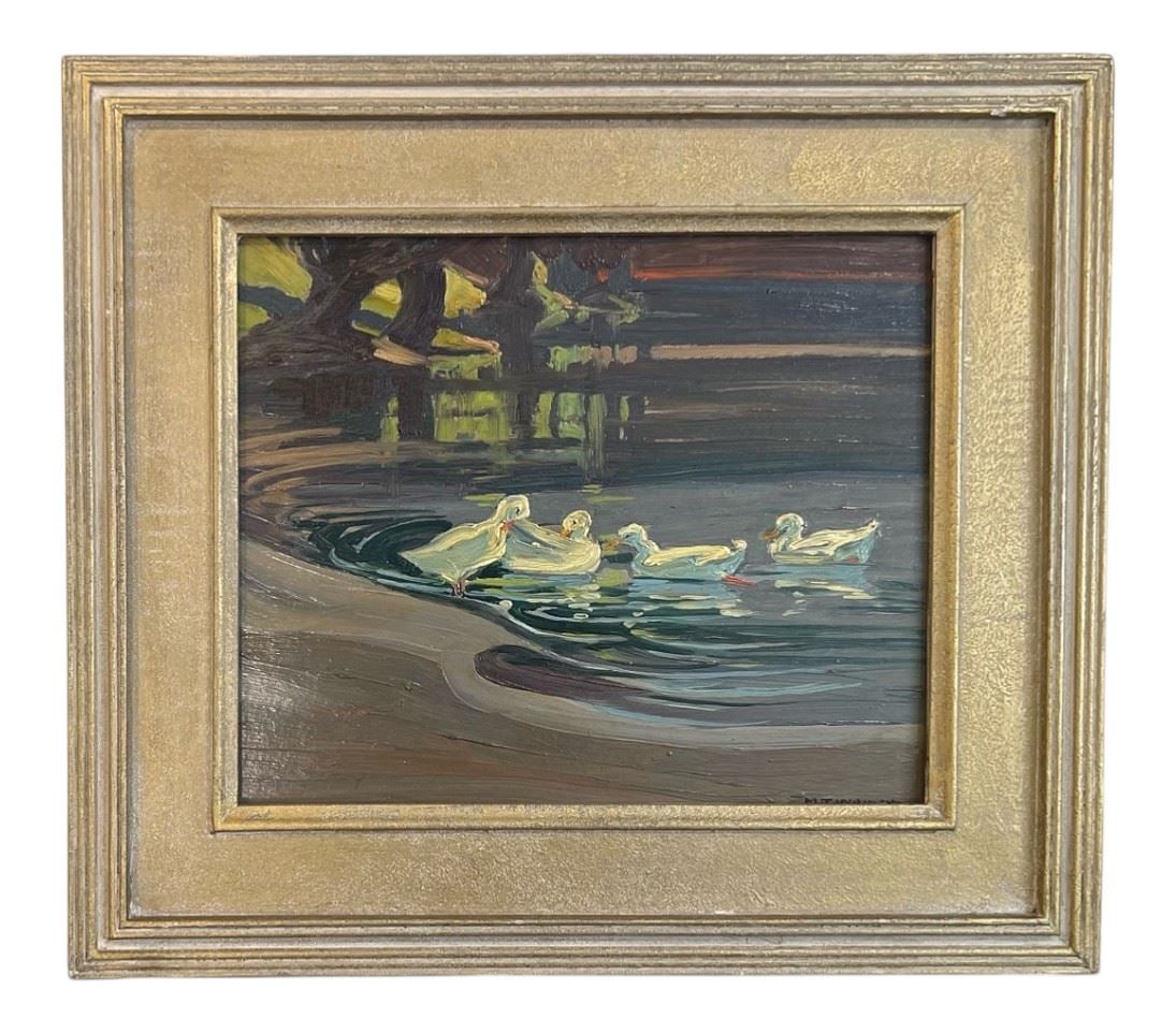 Oil on Board signed Mary E Wrinch, 10 x 12", "The Duck Pond". (1 of 2)