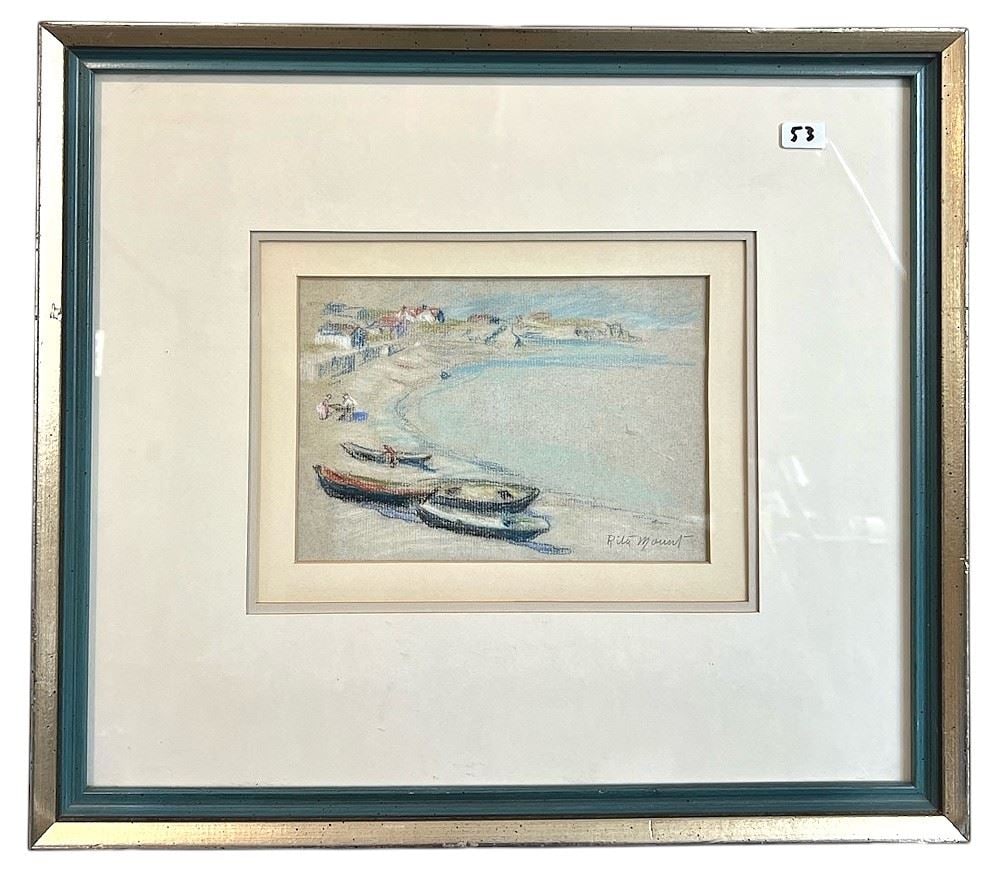 Coloured Drawing signed Rita Mount, 5 1/2 x 8", "Coastal Scene". (1 of 2)
