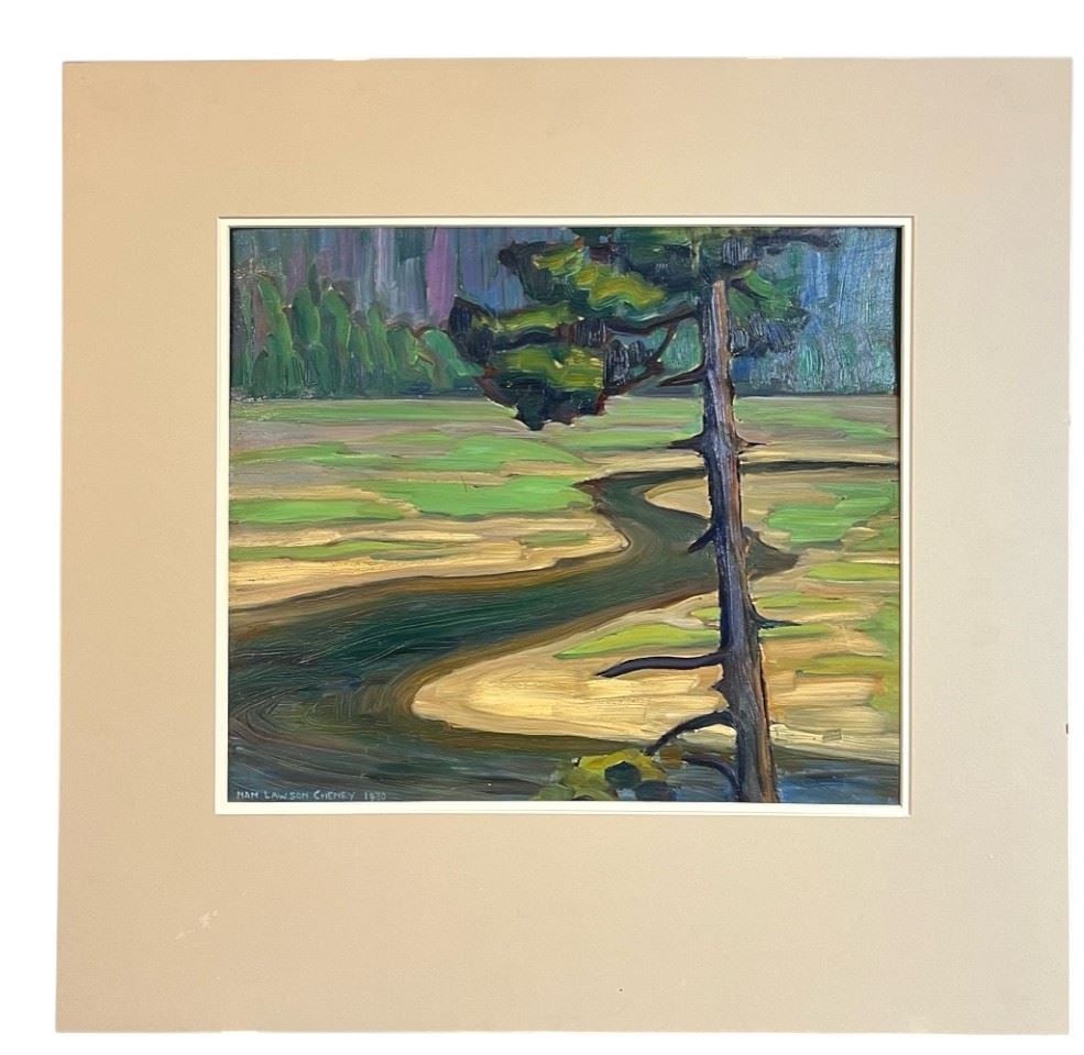 Oil on Board signed Nan Lawson Cheney, 13 1/2 x 15 1/2", "BC River" (1 of 2)