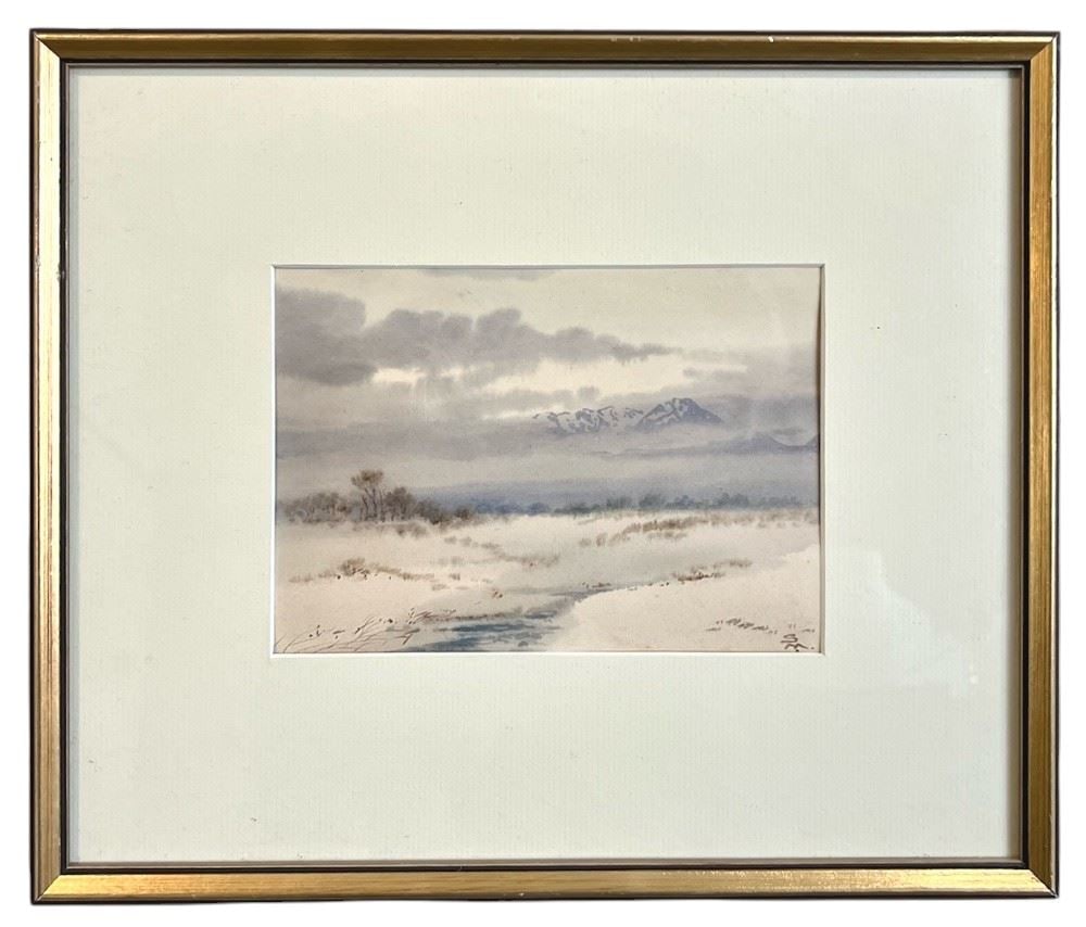 Watercolour signed S.M. (Samuel Maclure), 5 1/8 x 7 1/4", "Winter Olympics".: Watercolour signed S.M. (Samuel Maclure), 5 1/8 x 7 1/4", "Winter Olympics".